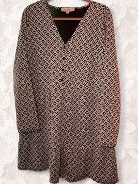 LOFT Black and White Heart-Print Long Sleeve Dress XL